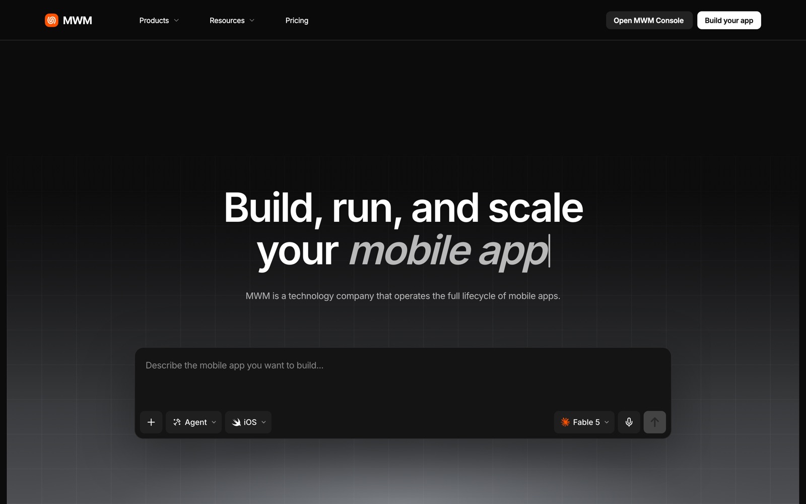 MWM homepage: build, run and scale your mobile app